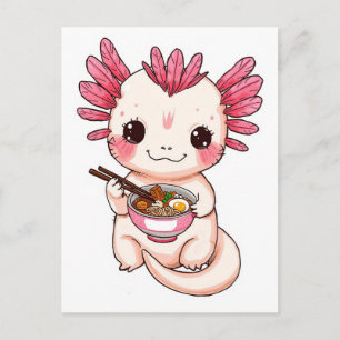 Trendy Cute Axolotl eating ramen Japanese Postcard
