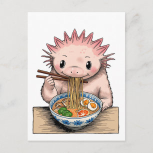 Trendy Cute Axolotl eating ramen Japanese Postcard