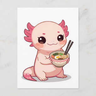 Trendy Cute Axolotl eating ramen Japanese  Postcard