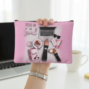 Trendy Cute Baby Pink Girl Boss Goal Illustration Accessory Pouch
