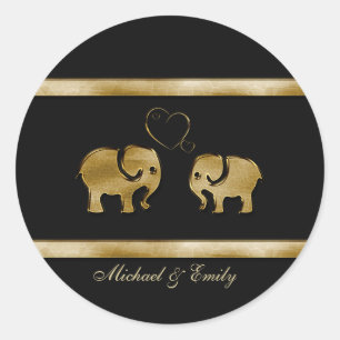Trendy cute black /golden elephant in love classic round sticker