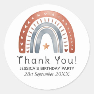 Trendy Cute Boho Watercolor Rainbow Kids Birthday Classic Round Sticker