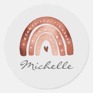 Trendy Cute Boho Watercolor Rainbow Personalised Classic Round Sticker