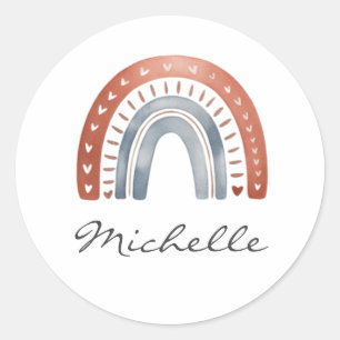 Trendy Cute Boho Watercolor Rainbow Personalised Classic Round Sticker