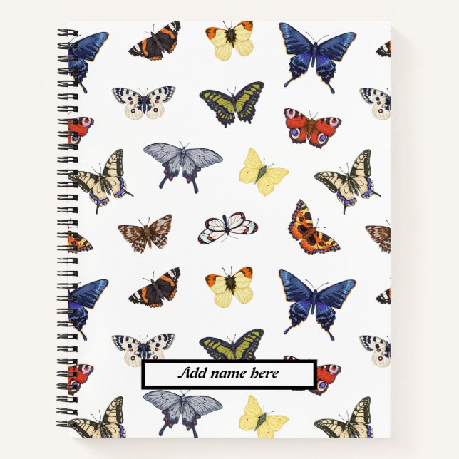 Trendy Cute Butterfly Pattern Customisable Name  Notebook (Front)