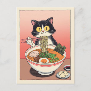 Trendy Cute Cat eating ramen Japanese  Postcard