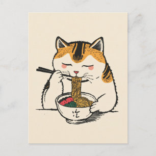 Trendy Cute Cat eating ramen Japanese  Postcard