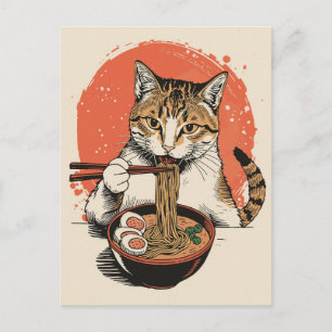Trendy Cute Cat eating ramen Japanese  Postcard