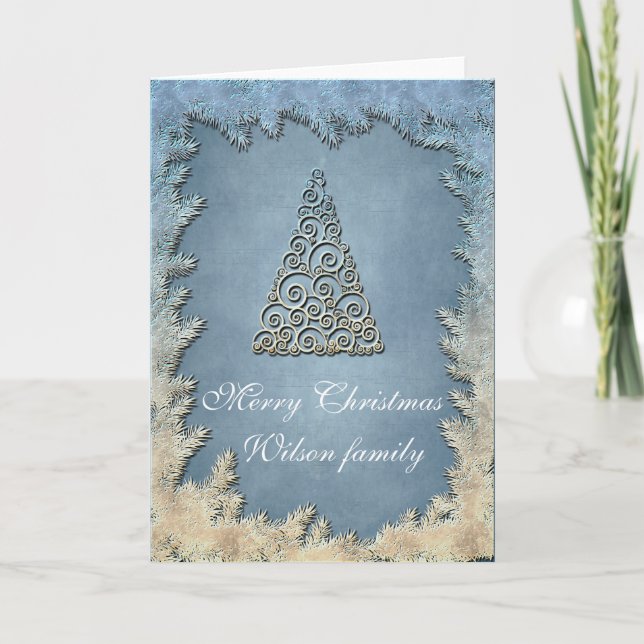 Trendy cute Christmas tree vintage Holiday Card (Front)
