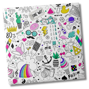 Trendy Cute Colourful Rainbow 80s Cartoon Pattern Ceramic Tile