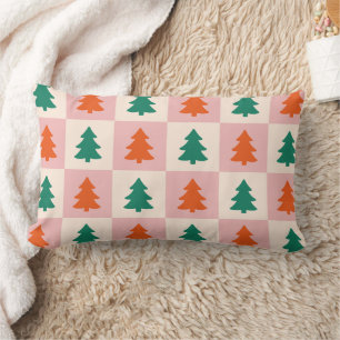 Trendy cute colourful retro Christmas trees patter Lumbar Cushion