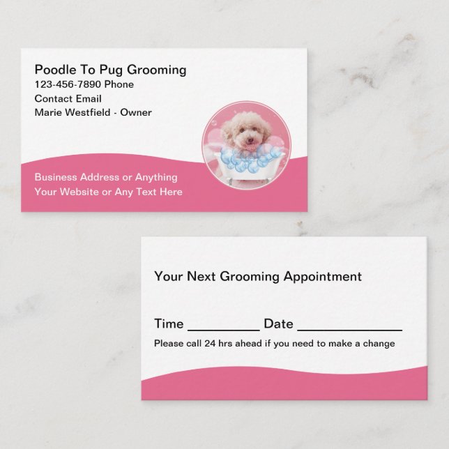 Trendy Cute Dog Grooming Business Cards (Front/Back)