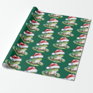 Trendy Cute Frog Santa Hat Christmas Wrapping Paper