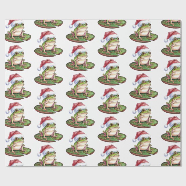 Trendy Cute Frog Santa Hat Christmas  Wrapping Paper (Flat)