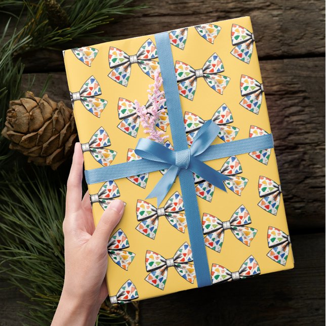 Trendy Cute Fun Colourful Bow Yellow Ribbon Patter Wrapping Paper (Creator Uploaded)