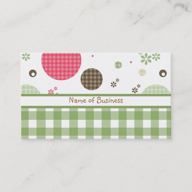 Trendy Cute Gingham Polka Dots With Name Business Card (Front)