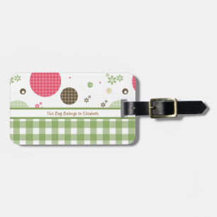 Trendy Cute Gingham Polka Dots With Name Luggage Tag