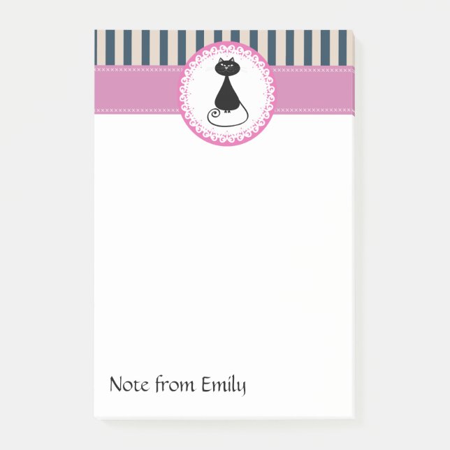 Trendy cute girly cartoon funny black cat post-it notes (Front)