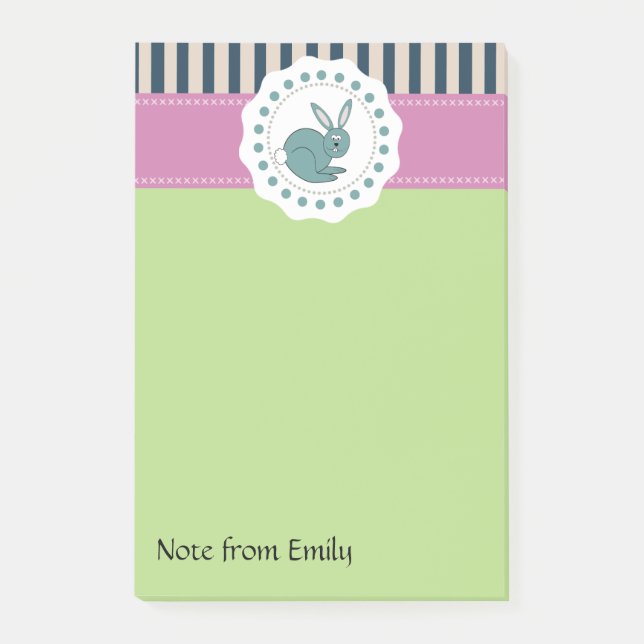 Trendy cute girly cartoon funny bunny post-it notes (Front)