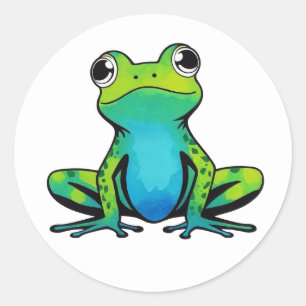 Trendy Cute Happy Green Frog  Classic Round Sticker