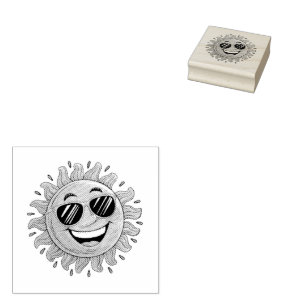 Trendy Cute Happy Yellow Sun with Sunglasses Rubber Stamp