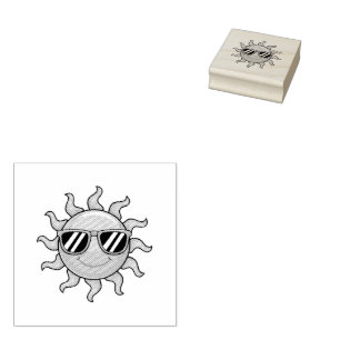 Trendy Cute Happy Yellow Sun with Sunglasses Rubber Stamp