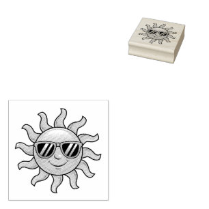 Trendy Cute Happy Yellow Sun with Sunglasses Rubber Stamp