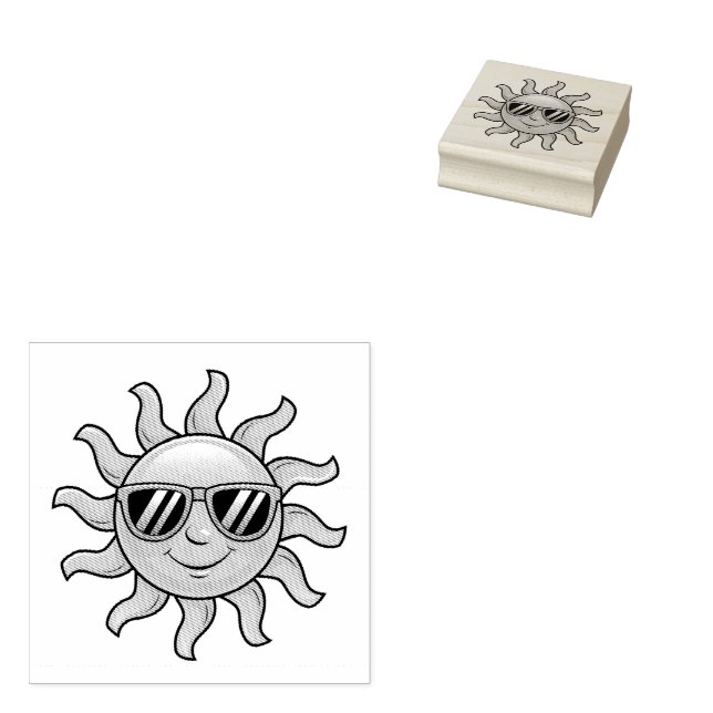 Trendy Cute Happy Yellow Sun with Sunglasses       Rubber Stamp (Stamped)
