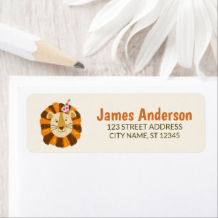 Trendy Cute Lion With Party Hat Return Address     Label