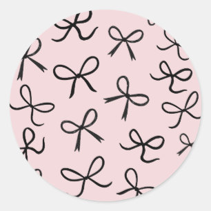 Trendy Cute Little Black Bows Pink Classic Round Sticker