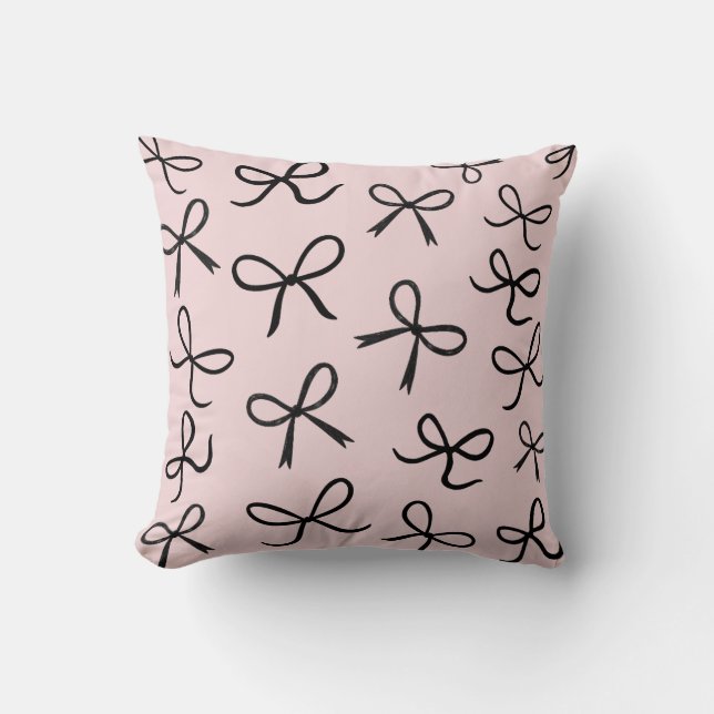 Trendy Cute Little Black Bows Pink Cushion (Front)