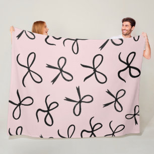 Trendy Cute Little Black Bows Pink Fleece Blanket