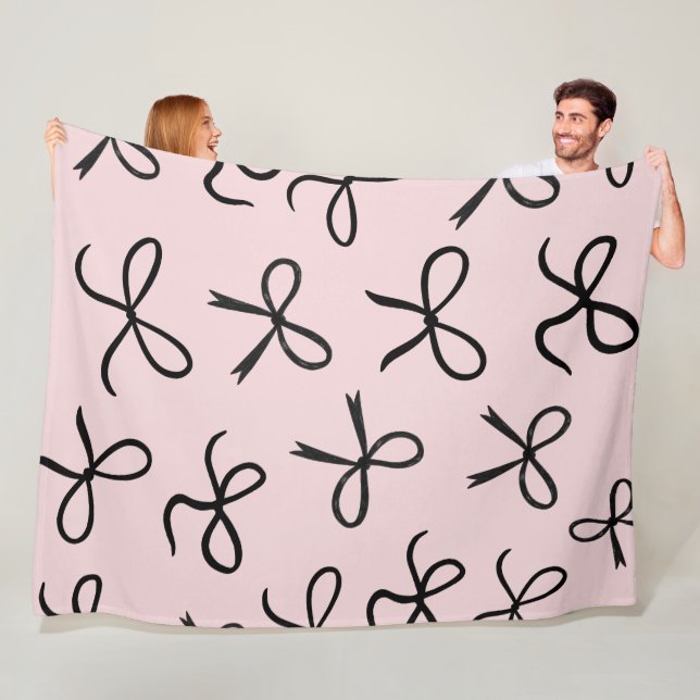 Trendy Cute Little Black Bows Pink Fleece Blanket (In Situ)