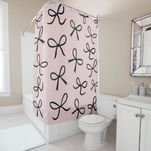 Trendy Cute Little Black Bows Pink Shower Curtain