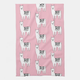 Trendy Cute Llama Sketch & Pink Tea Towel