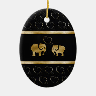Trendy cute luxury  black /golden elephant in love ceramic ornament