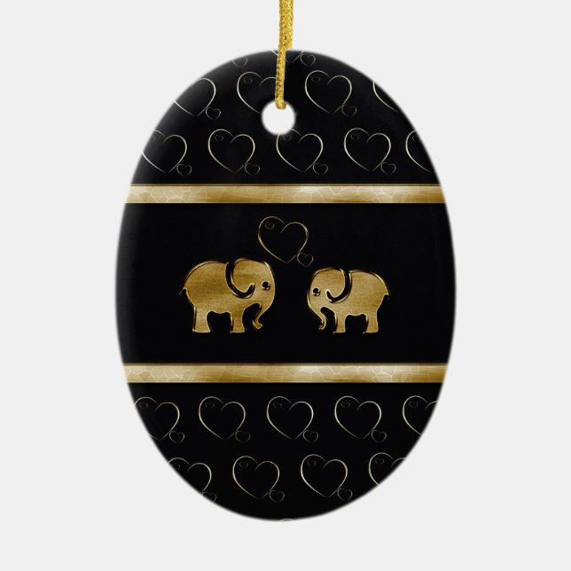 Trendy cute luxury  black /golden elephant in love ceramic ornament (Front)