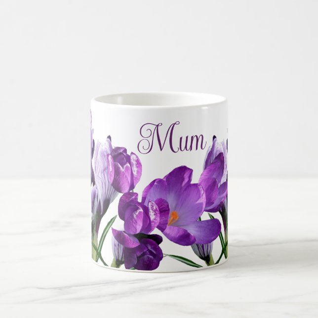 Trendy cute modern boho purple crocus floral Mom  Coffee Mug (Center)