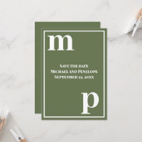 Trendy Cute Monogram Olive Green Save the Date
