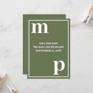 Trendy Cute Monogram Olive Green Save the Date Invitation
