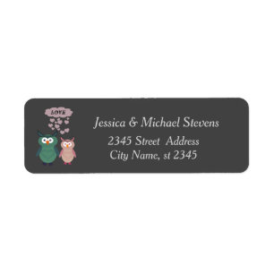 Trendy cute owl love couple return address label