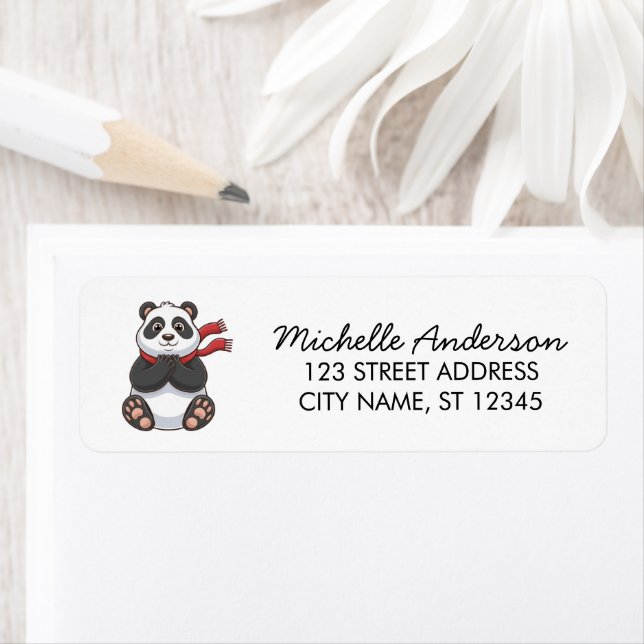 Trendy Cute Panda Bear Return Address   Label (Insitu)
