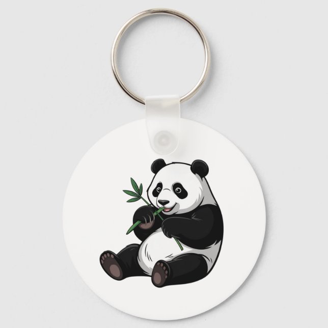 Trendy Cute Panda Bear With Greenery Bamboo Key Ring (Front)