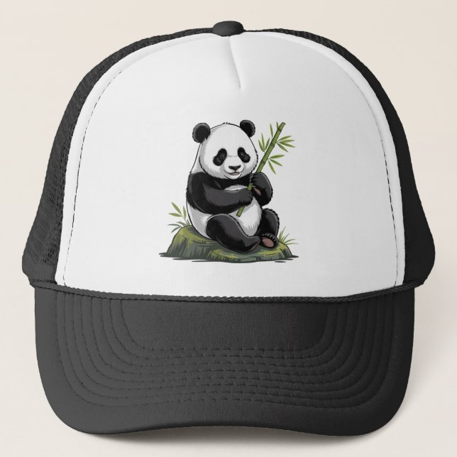 Trendy Cute Panda Bear With Greenery Bamboo  Trucker Hat (Front)
