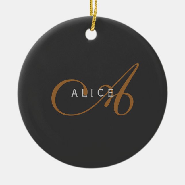 Trendy Cute Plain Monogram Initial Name Ceramic Ornament (Front)
