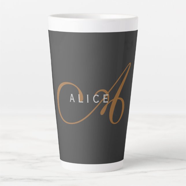 Trendy Cute Plain Monogram Initial Name Latte Mug (Front)
