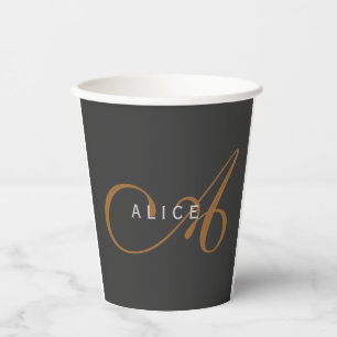 Trendy Cute Plain Monogram Initial Name Paper Cups