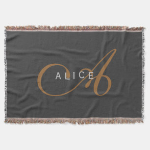 Trendy Cute Plain Monogram Initial Name Throw Blanket