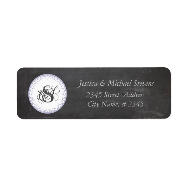 Trendy cute romantic chalkboard wedding monogram return address label (Front)