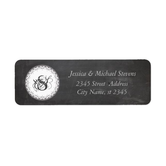 Trendy cute romantic chalkboard wedding monogram return address label (Front)